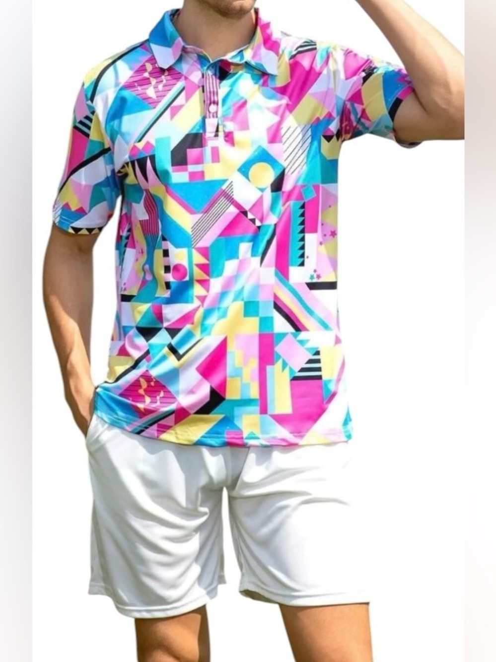Men's Multicolor Geo-Print Short Sleeve Polo  Golf Shirt Size XL- NWT